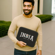 India 1947 | Patriotic Black Sleeve Case Cover Laptop Bag For Men & Women | Luv My India 14.5x11 Inch Waterproof Shock Absorber Laptop/MacBook, Office/College Laptop Bag | 3 Layer Padded Polyester Sponge Laptop Bag