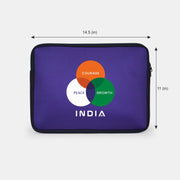 India: Peace, Growth, Courage | Patriotic Blue Sleeve Case Cover Laptop Bag For Men & Women | Luv My India 14.5x11 Inch Waterproof Shock Absorber Laptop/MacBook, Office/College Laptop Bag | 3 Layer Padded Polyester Sponge Laptop Bag