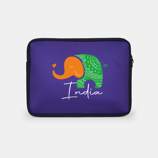 Tiranga Elephant | Patriotic Blue Sleeve Case Cover Laptop Bag For Men & Women | Luv My India 14.5x11 Inch Waterproof Shock Absorber Laptop/MacBook, Office/College Laptop Bag | 3 Layer Padded Polyester Sponge Laptop Bag