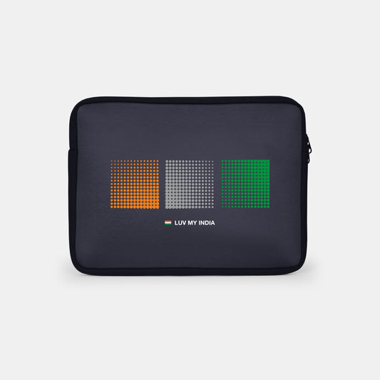 Tricolour Squares | Patriotic Black Sleeve Case Cover Laptop Bag For Men & Women | Luv My India 14.5x11 Inch Waterproof Shock Absorber Laptop/MacBook, Office/College Laptop Bag | 3 Layer Padded Polyester Sponge Laptop Bag