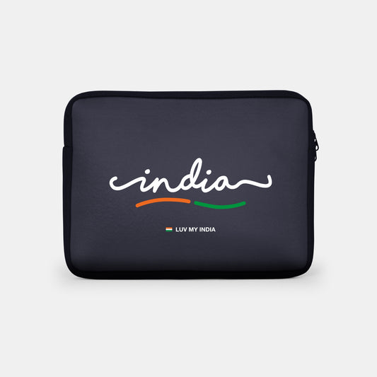 India | Patriotic Stylised Black Sleeve Case Cover Laptop Bag For Men & Women | Luv My India 14.5x11 Inch Waterproof Shock Absorber Laptop/MacBook, Office/College Laptop Bag | 3 Layer Padded Polyester Sponge Laptop Bag