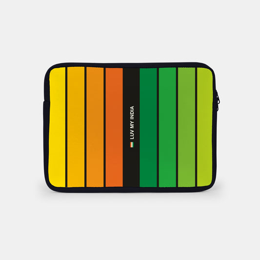 Shades of Tricolour | Patriotic Black Sleeve Case Cover Laptop Bag For Men & Women | Luv My India 14.5x11 Inch Waterproof Shock Absorber Laptop/MacBook, Office/College Laptop Bag | 3 Layer Padded Polyester Sponge Laptop Bag