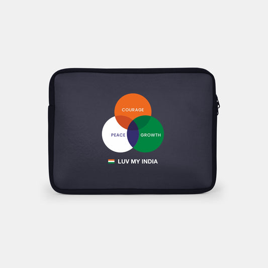 India: Peace, Growth, Courage | Patriotic Black Sleeve Case Cover Laptop Bag For Men & Women | Luv My India 14.5x11 Inch Waterproof Shock Absorber Laptop/MacBook, Office/College Laptop Bag | 3 Layer Padded Polyester Sponge Laptop Bag
