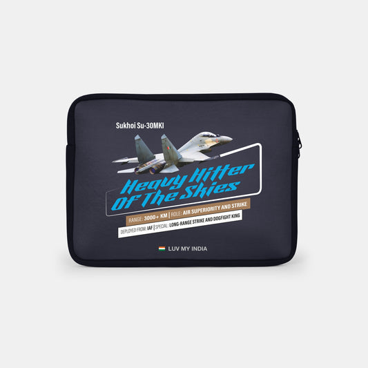 Sukhoi Su-30MKI | Patriotic Black Sleeve Case Cover Laptop Bag For Men & Women | Luv My India Defence Collection | 14.5x11 Inch Waterproof Shock Absorber Laptop/MacBook, Office/College Laptop Bag | 3 Layer Padded Polyester Sponge Laptop Bag