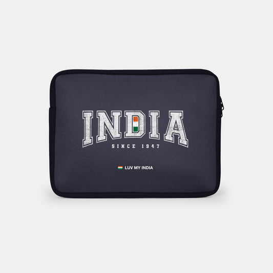 India 1947 | Patriotic Black Sleeve Case Cover Laptop Bag For Men & Women | Luv My India 14.5x11 Inch Waterproof Shock Absorber Laptop/MacBook, Office/College Laptop Bag | 3 Layer Padded Polyester Sponge Laptop Bag