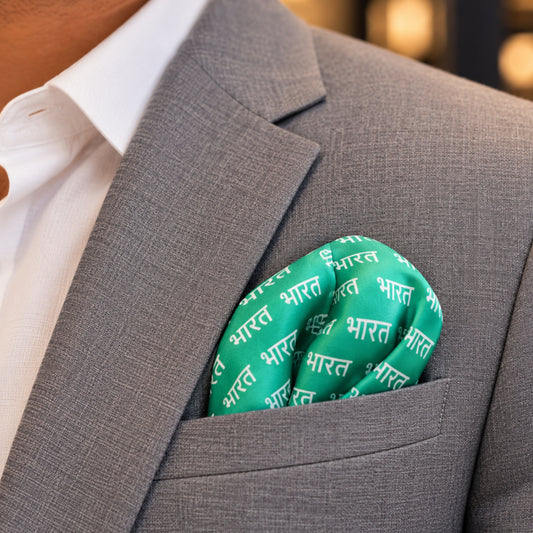 Bharat Signature Print | Premium Modal Silk Stole and Pocket Square Set | Light Green