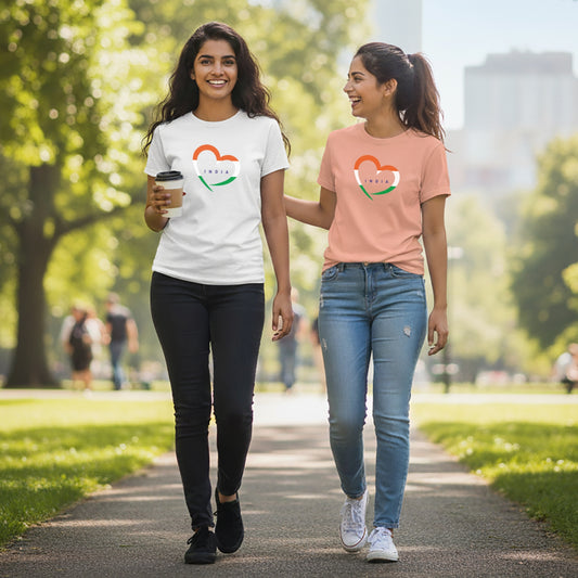 Love India | Round Neck Unisex T-Shirt | Pure Cotton Luv My India Fashion | Tiranga / Tricolour Patriotic T-Shirt