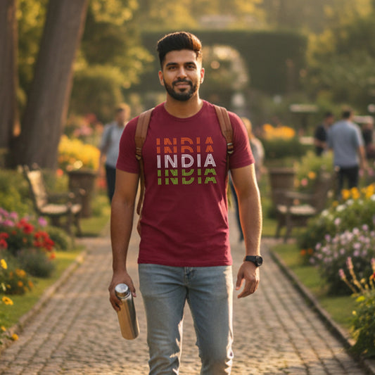 India Tiranga | Round Neck Unisex T-Shirt | Pure Cotton Luv My India Fashion | Tricolour Patriotic T-Shirt