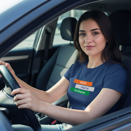 Bharat, India, Hindustan In Tiranga | Round Neck Unisex T-Shirt | Pure Cotton Luv My India Fashion | Patriotic T-Shirt