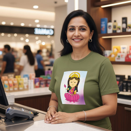 Maa Laxmi | Round Neck Unisex T-Shirt | Pure Cotton Luv My India Fashion | Narayani Spiritual T-Shirt