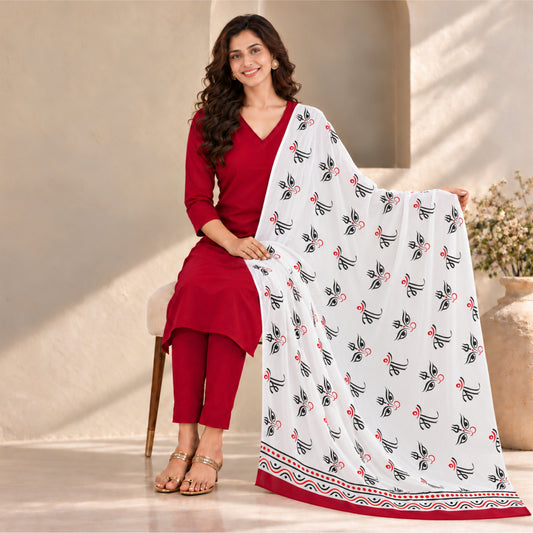 Devi Maa Divine Gaze Mulmul Cotton Dupatta
