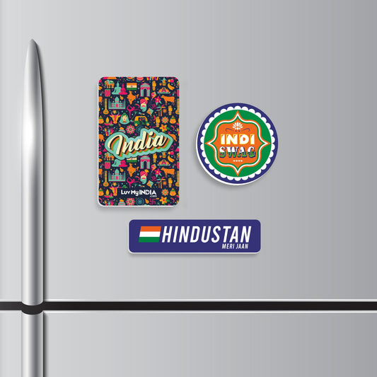 Patriotic Fridge Magnet Set | Luv My India Fridge Magnets | India Tribute Fridge Magnet | Indi Swag Fridge Magnet | Hindustan Meri Jaan Fridge Magnet | Curated Pack of 3