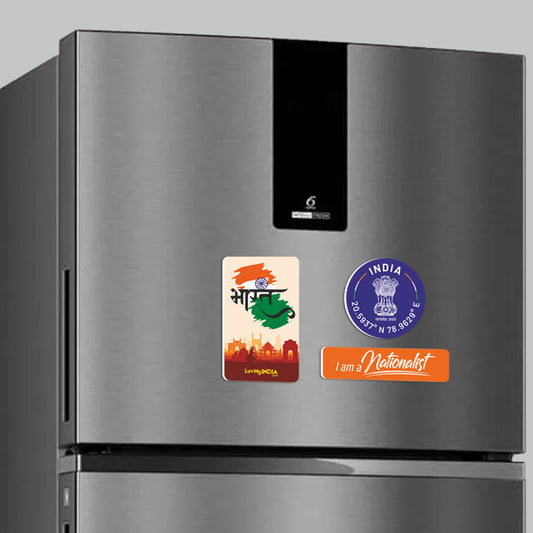 Patriotic Fridge Magnet Set | Luv My India Fridge Magnets | Bharat Fridge Magnet | India With Ashok Stambh Fridge Magnet | I Am A Nationalist Fridge Magnet | Curated Pack of 3