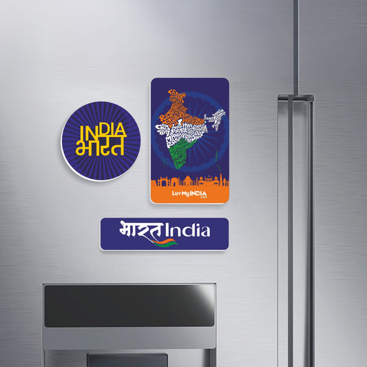 Patriotic Fridge Magnet Set | Luv My India Fridge Magnets | Indian Map Fridge Magnet | India Bharat Fridge Magnet | Bharat India Fridge Magnet | Curated Pack of 3