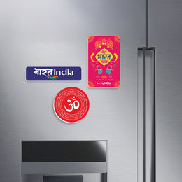 Patriotic Fridge Magnet Set | Luv My India Fridge Magnets | Mera Bharat Mahan Pink Fridge Magnet | Om Fridge Magnet | Bharat India Fridge Magnet | Curated Pack of 3