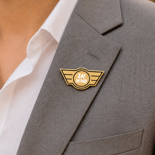 Jai Hind Gold-Finish Badge | Pin-free Magnetic Fastener