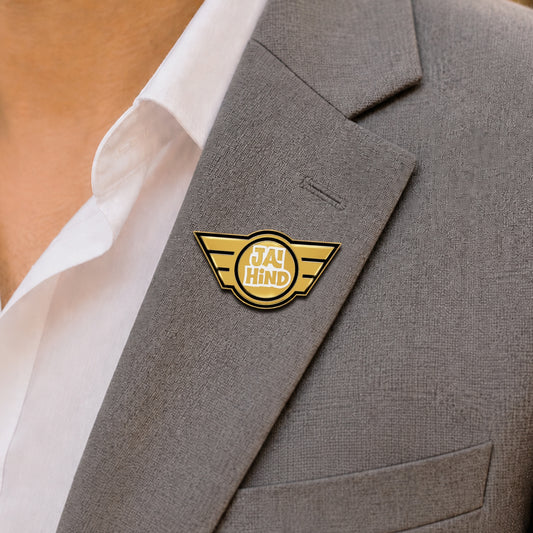 Jai Hind Gold-Finish Badge | Pin-free Magnetic Fastener