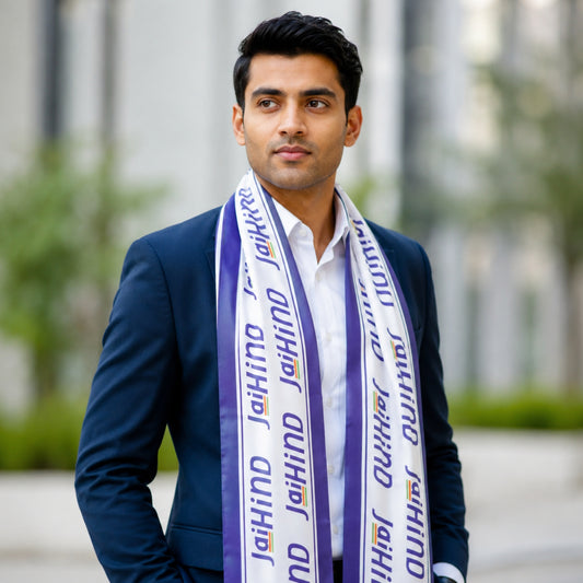Jai Hind Satin Stole | Unisex | White & Purple