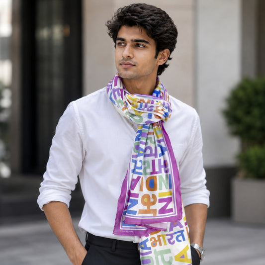 India Multicolour Satin Stole | Unisex | Purple Border