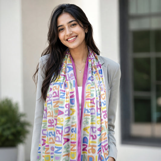 India Multicolour Satin Stole | Unisex | Purple Border