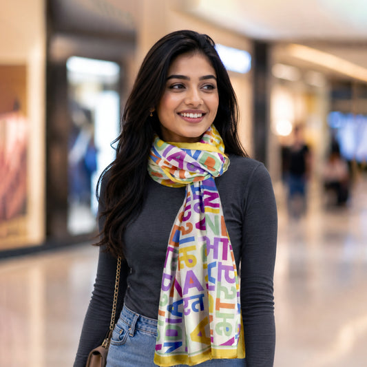 India Multicolour Satin Stole | Unisex | Yellow Border