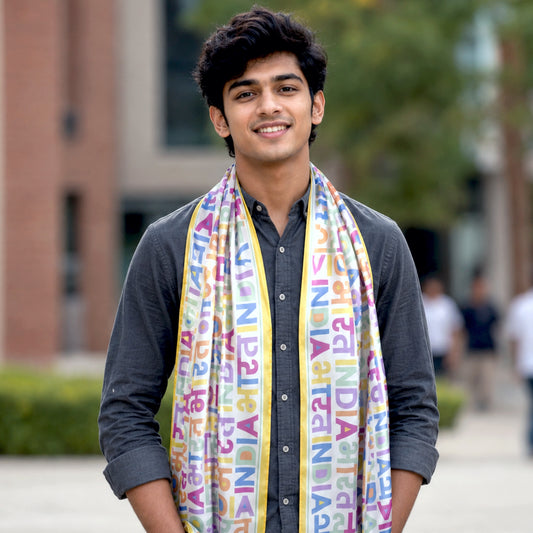 India Multicolour Satin Stole | Unisex | Yellow Border