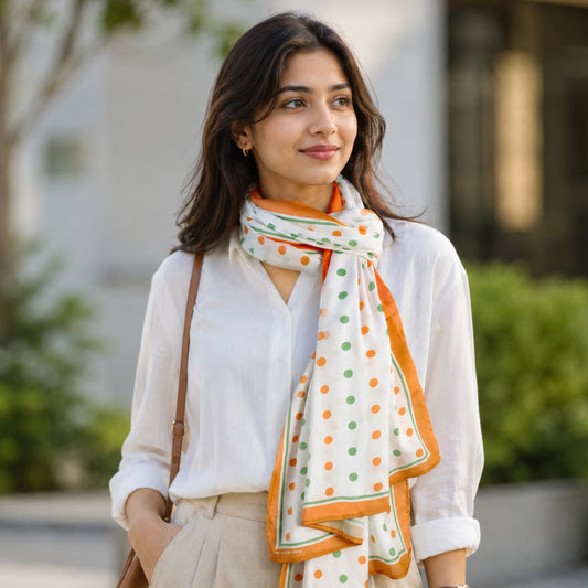 Tricolour Polka Satin Stole | Unisex | White & Tricolour