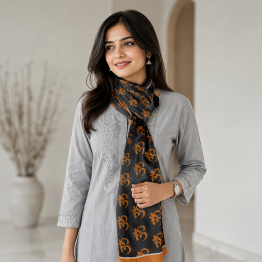 Om Satin Stole | Unisex | Black & Copper