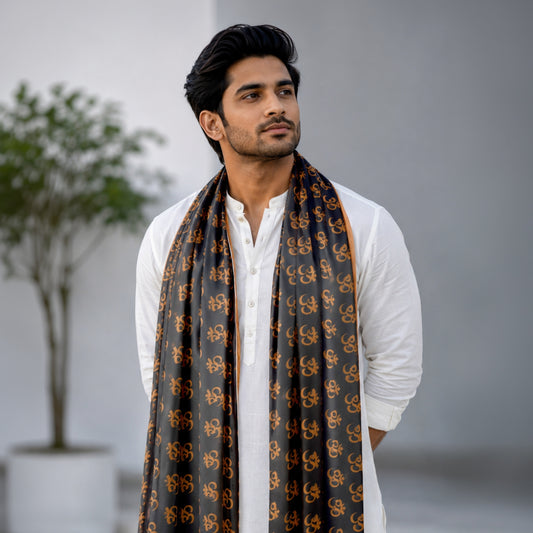 Om Satin Stole | Unisex | Black & Copper