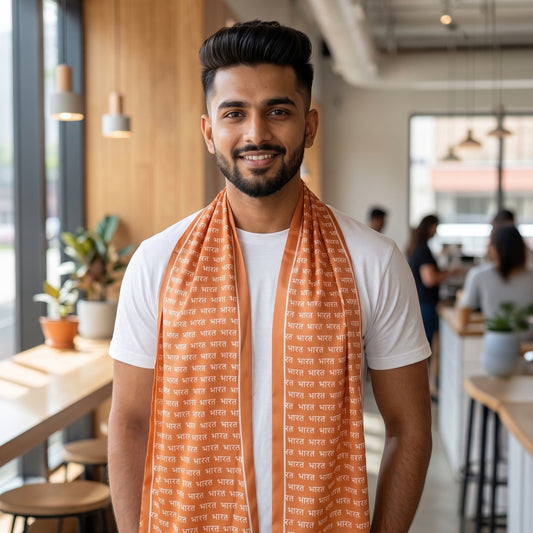 Bharat Satin Stole | Unisex  | Saffron