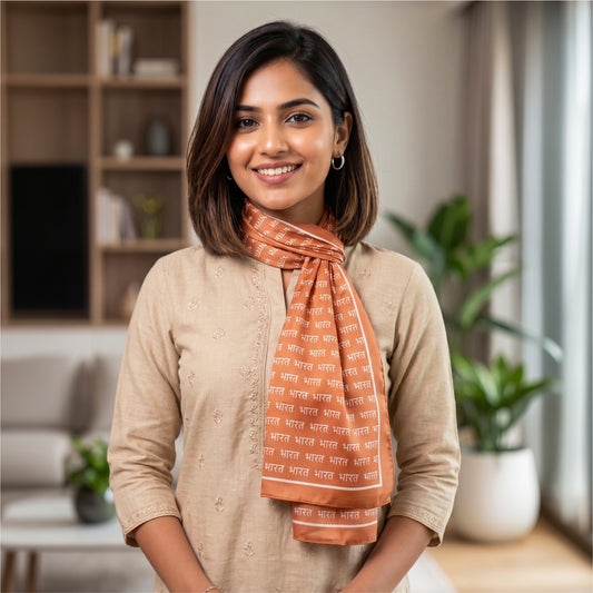 Bharat Satin Stole | Unisex  | Saffron