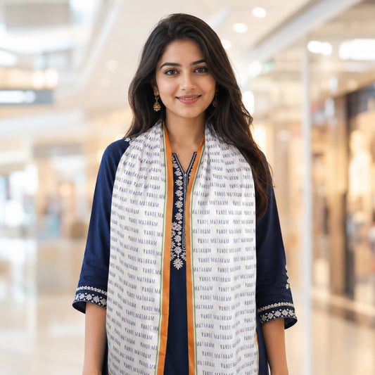 Vande Mataram Satin Stole | Unisex  | White & Tricolour