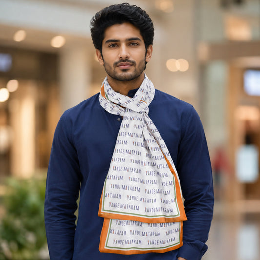 Vande Mataram Satin Stole | Unisex  | White & Tricolour
