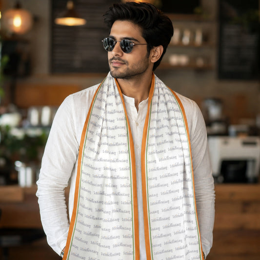 Hindustan Satin Stole | Unisex  | White & Tricolour