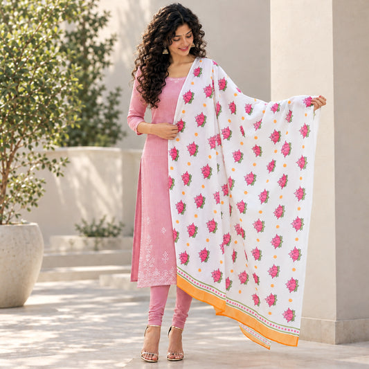 Devi Maa Lotus Bloom Mulmul Cotton Dupatta