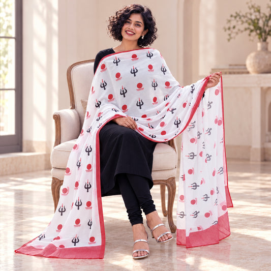 Devi Maa Trishul Shakti Mulmul Cotton Dupatta