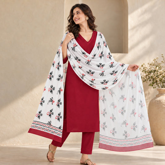 Devi Maa Divine Gaze Mulmul Cotton Dupatta