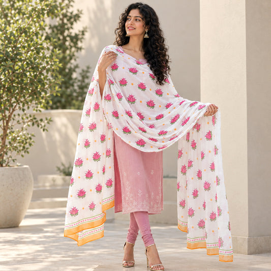 Devi Maa Lotus Bloom Mulmul Cotton Dupatta