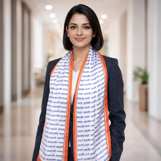 Satyamev Jayate Satin Stole | Unisex | White & Saffron