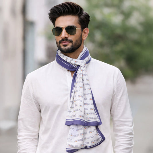 Jai Hind Satin Stole | Unisex  | White & Blue