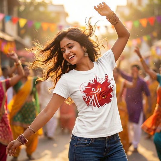 Divine Gaze Of Maa Durga | Round Neck Unisex T-Shirt | Pure Cotton Luv My India Fashion | Navratri Spiritual T-Shirt