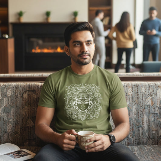 Elegance Of Maa Durga | Round Neck Unisex T-Shirt | Pure Cotton Luv My India Fashion | Navratri Spiritual T-Shirt