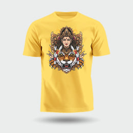 Maa Durga With Lion | Round Neck Unisex T-Shirt | Pure Cotton Luv My India Fashion | Navratri Spiritual T-Shirt