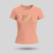India Bharat | Gold Foil Round Neck Women's T-Shirt | Pure Cotton Luv My India Fashion | Patriotic T-Shirt