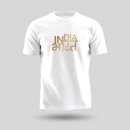 India Bharat | Gold Foil Round Neck Unisex T-Shirt | Pure Cotton Luv My India Fashion | Patriotic T-Shirt