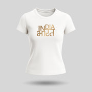 India Bharat | Gold Foil Round Neck Women's T-Shirt | Pure Cotton Luv My India Fashion | Patriotic T-Shirt