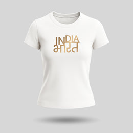 India Bharat | Gold Foil Round Neck Women's T-Shirt | Pure Cotton Luv My India Fashion | Patriotic T-Shirt
