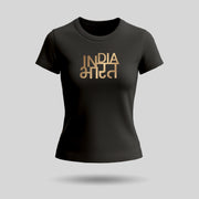 India Bharat | Gold Foil Round Neck Women's T-Shirt | Pure Cotton Luv My India Fashion | Patriotic T-Shirt
