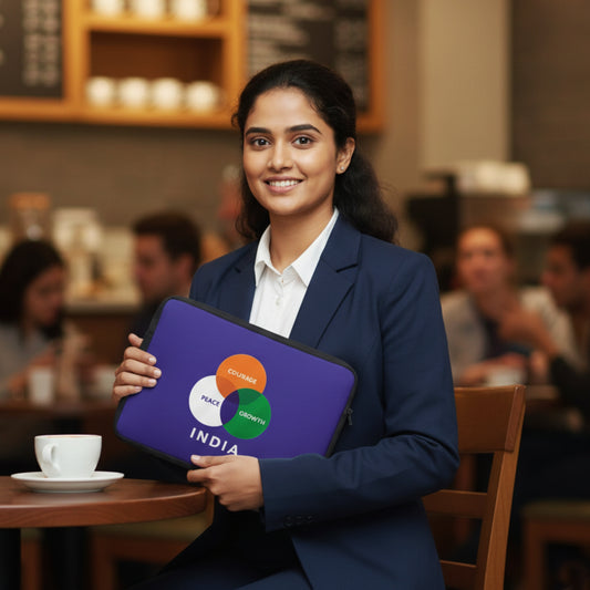 India: Peace, Growth, Courage | Patriotic Blue Sleeve Case Cover Laptop Bag For Men & Women | Luv My India 14.5x11 Inch Waterproof Shock Absorber Laptop/MacBook, Office/College Laptop Bag | 3 Layer Padded Polyester Sponge Laptop Bag