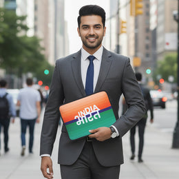 India Bharat | Patriotic Tricolour Sleeve Case Cover Laptop Bag For Men & Women | Luv My India 14.5x11 Inch Waterproof Shock Absorber Laptop/MacBook, Office/College Laptop Bag | 3 Layer Padded Polyester Sponge Laptop Bag